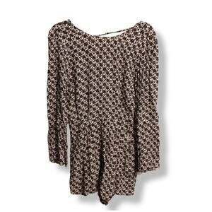 Zara Long Sleeve Open Back Romper in Black & Tan Size S